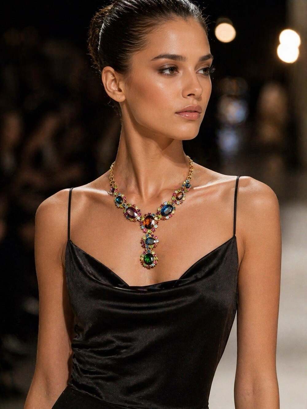 Vintage Signed R.J. Graziano Jewel Tone Runway Statement Bib Necklace Luxury